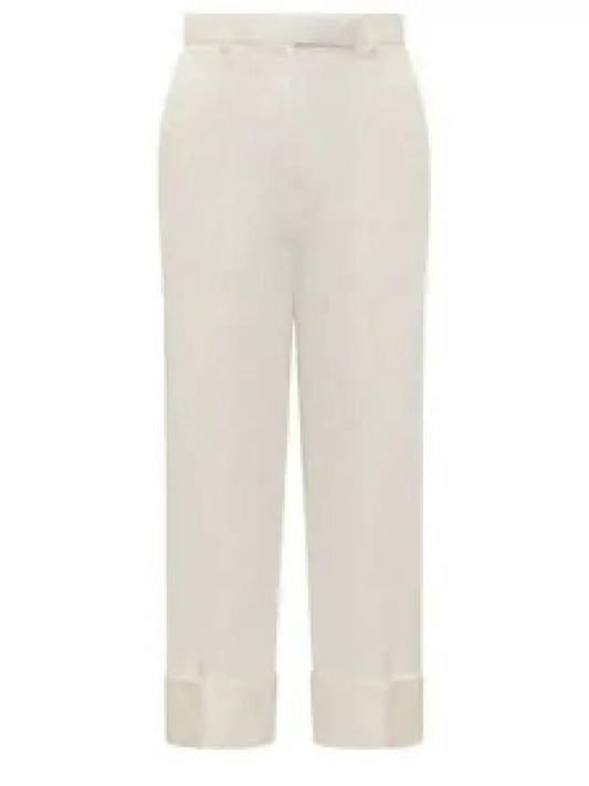 High Waist Cotton Canvas Straight Pants White - THOM BROWNE - BALAAN 2