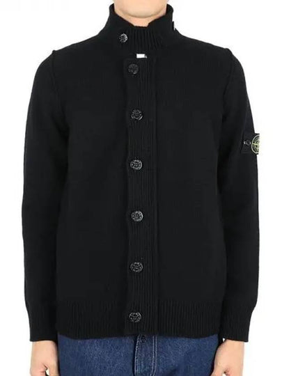 Wappen High Neck Button Up Wool Cardigan Black - STONE ISLAND - BALAAN 2