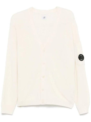 Men's Lens Wappen Button Front Cardigan White - CP COMPANY - BALAAN 1