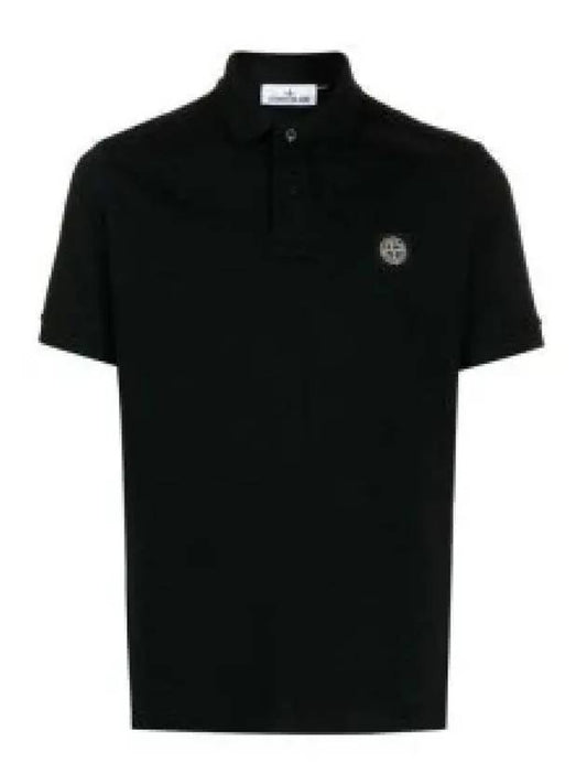 Pique Stretch Cotton Short Sleeve Polo Shirt Black - STONE ISLAND - BALAAN 2