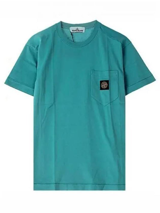 Embroidered Logo Patch Pocket Short Sleeve T-Shirt Light Blue - STONE ISLAND - BALAAN 2