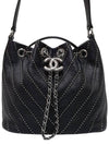 Women s A93850 Drawstring Studded Black Leather Small Bucket Bag Tote and Shoulder - CHANEL - BALAAN 2