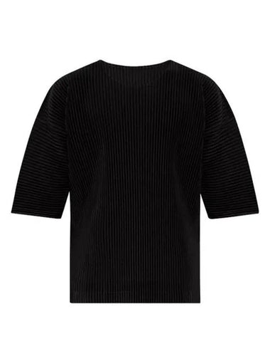 Homme Plissé Pleated Round Short Sleeve T-Shirt Black - ISSEY MIYAKE - BALAAN 1