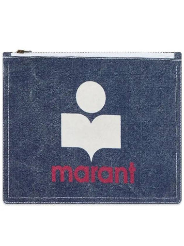 Logo Zipper Pouch Bag Denim Blue - ISABEL MARANT - BALAAN 1