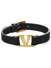 V Logo Leather Bracelet Black - VALENTINO - BALAAN 2