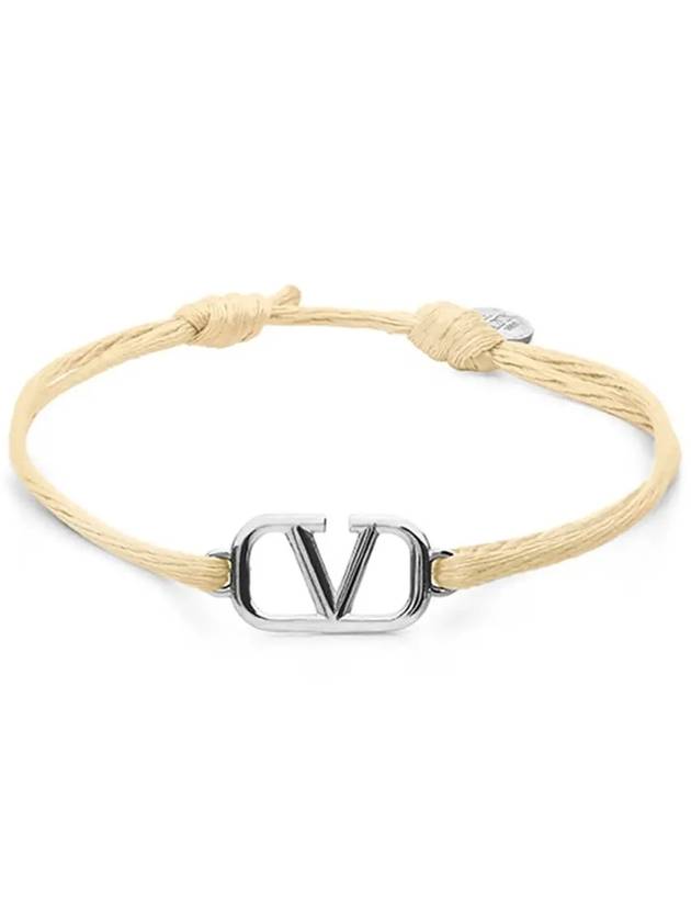 Silver V Logo Signature Bracelet Beige - VALENTINO - BALAAN 5