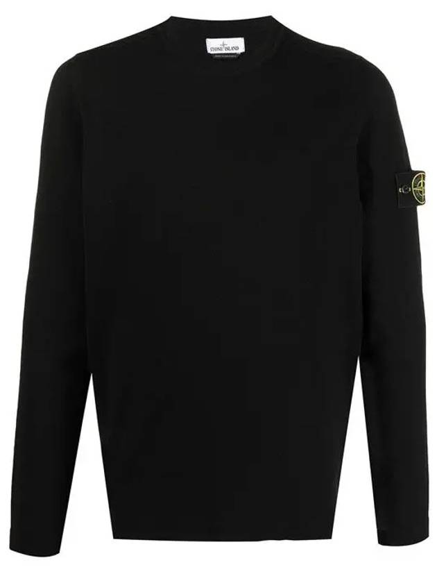 Men's Wappen Patch Crew Neck Cotton Knit Top Black - STONE ISLAND - BALAAN 3