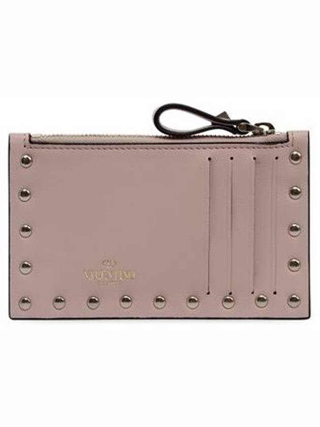 Rockstud Zipper Card Wallet Powder - VALENTINO - BALAAN 3