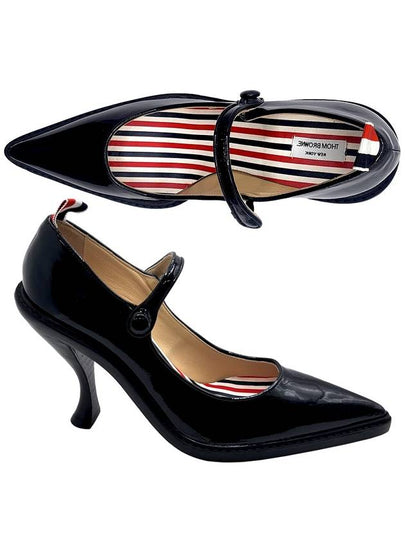 Cross Strap Mary Jane Patent Pumps Heel Black - THOM BROWNE - BALAAN 2