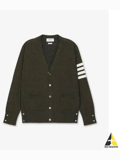 Men's Sustainable Classic Diagonal Wool Cardigan Dark Green - THOM BROWNE - BALAAN 2