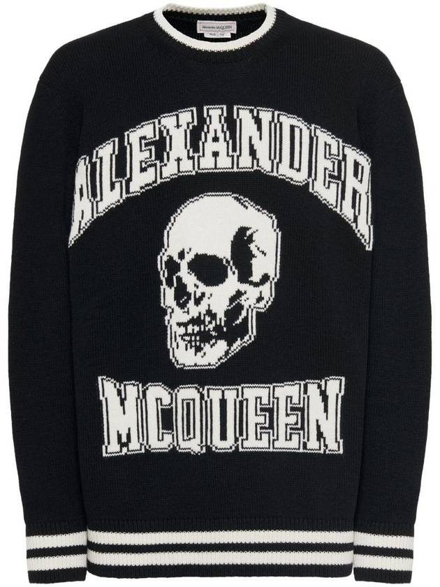 Skull Logo Print Wool Knit Top Black - ALEXANDER MCQUEEN - BALAAN 1