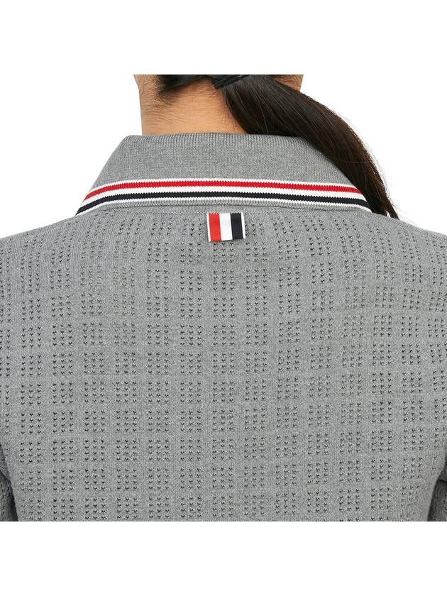 Grid Stitch Pointel Stripe Keyhole Short Sleeve Polo Shirt Grey - THOM BROWNE - BALAAN 10