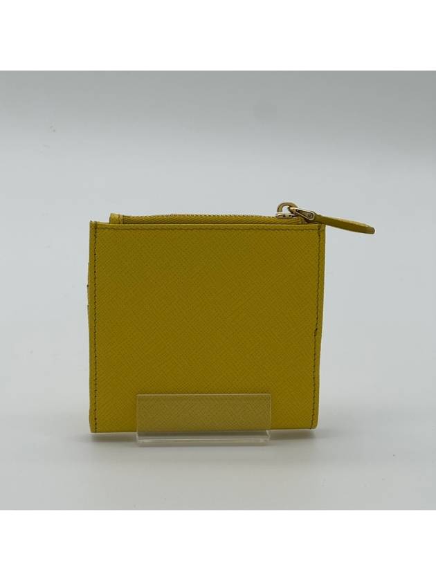 Saffiano Smooth Leather Small Half Wallet Sunny Yellow - PRADA - BALAAN 5