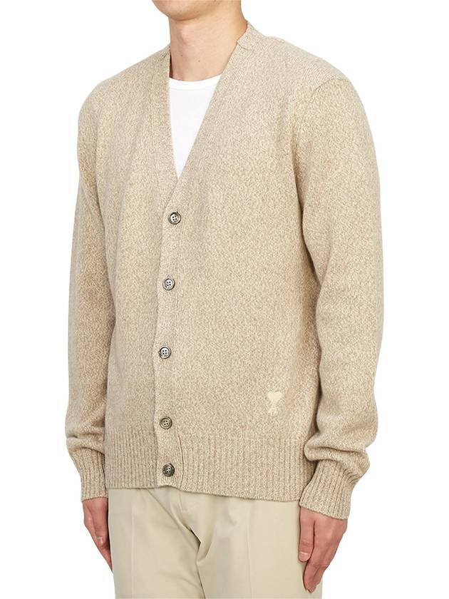 Heart Logo V-Neck Cashmere Cardigan Heather Champagne - AMI - BALAAN 3