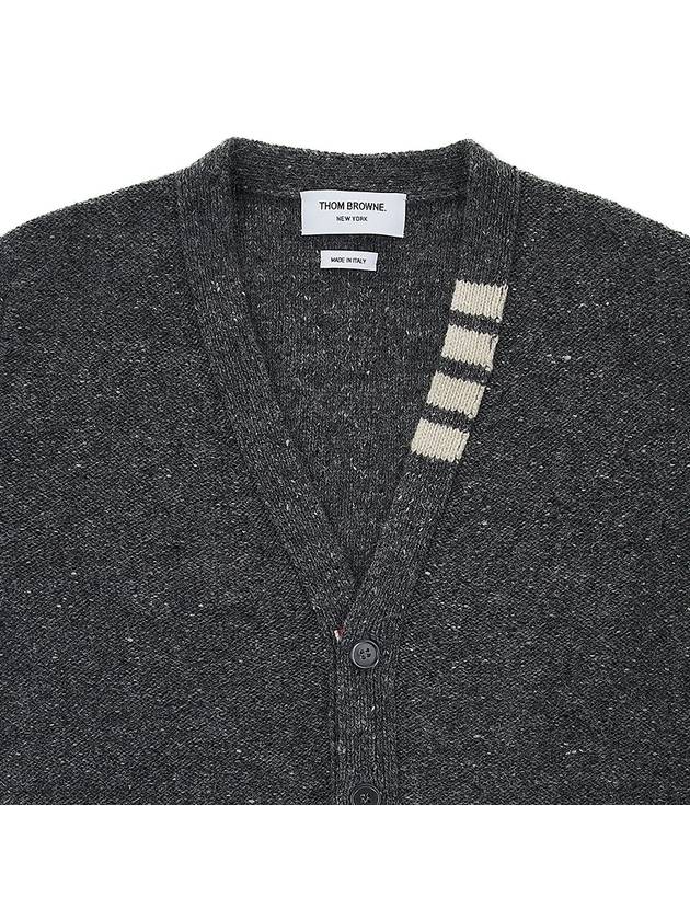 Reverse Jersey Stitch Donegal 4-Bar V-Neck Cardigan Grey - THOM BROWNE - BALAAN 4