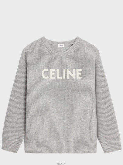 Logo Oversized Wool Knit Top Light Grey - CELINE - BALAAN 2