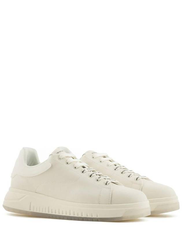 Leather Low Top Sneakers Ivory - EMPORIO ARMANI - BALAAN 3