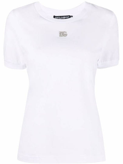 Crystal Silver Logo Short Sleeve T-Shirt White - DOLCE&GABBANA - BALAAN 2