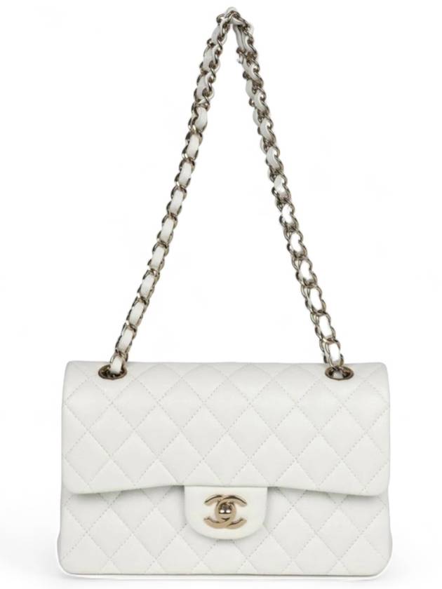 Classic Caviar Small Flap Bag White Champagne Gold Shoulder Gift Plated - CHANEL - BALAAN 7