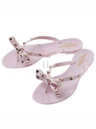 Ribbon Rockstud Flip Flops Water Rose - VALENTINO - BALAAN 2