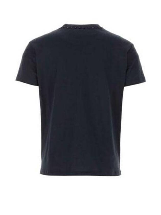 Rockstud Neckline Short Sleeve T-Shirt Navy - VALENTINO - BALAAN 4