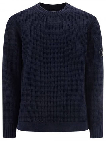 Lens Wappen Chenille Crew Neck Knit Top Navy - CP COMPANY - BALAAN 1