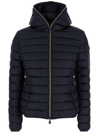 'Alexis' Blue Hooded Down Jacket With Tonal Logo Print In Shiny Nylon Woman - SAVE THE DUCK - BALAAN 1