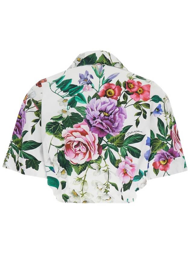 Multicolor Crop Shirt With All-Over Floral Motif And Logo Lettering Detail On The Front In Cotton Woman - DOLCE&GABBANA - BALAAN 2