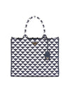 Large Symbol Embroidery Fabric Hand Tote Bag Baltic Blue Chalk White - PRADA - BALAAN 1