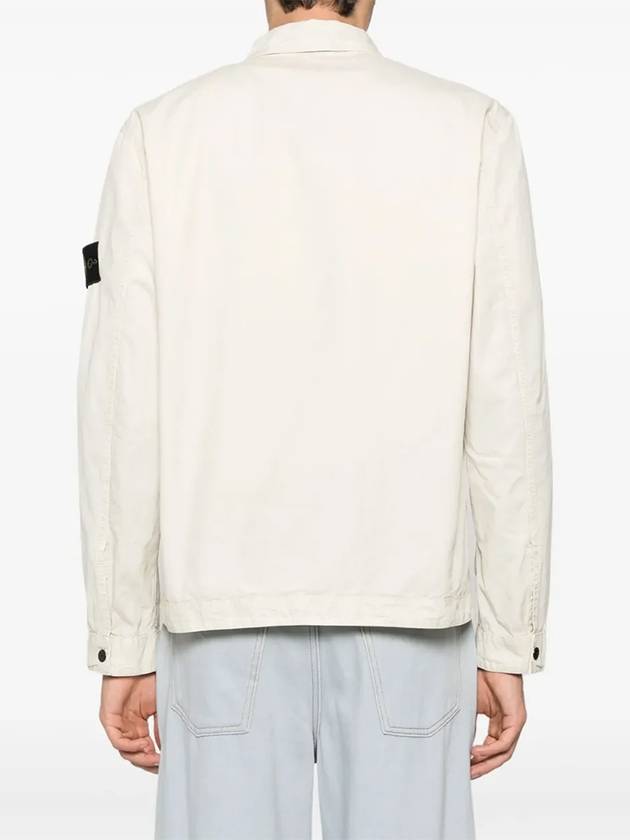 Logo Patch Overshirt Zip-Up Jacket Beige - STONE ISLAND - BALAAN 4