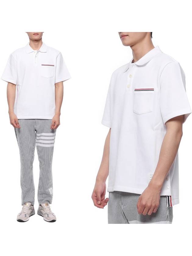 RWB Pocket Interlock Cotton Short Sleeve Polo Shirt White - THOM BROWNE - BALAAN 3