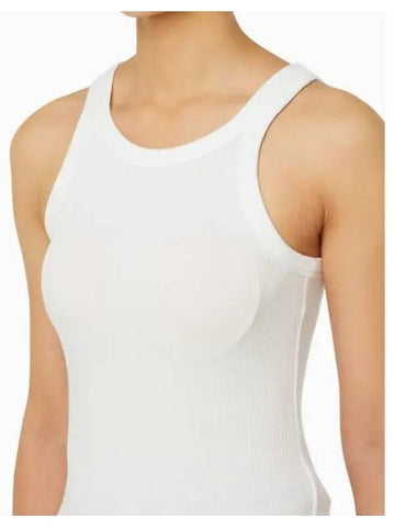 JEANS CK Women s White Berried Ribbed Woven Tab Tank Top J223104 YAF - CALVIN KLEIN - BALAAN 1