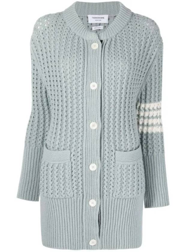 Women's Chunky Merino Wool Oversized 4 Bar Cardigan Mint - THOM BROWNE - BALAAN 1