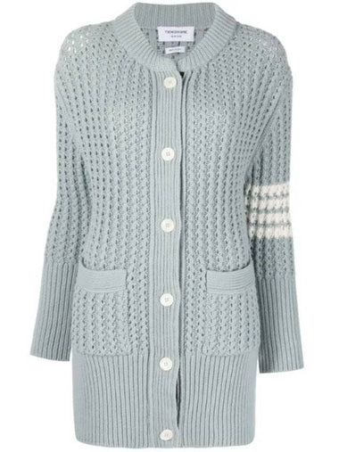 Women's Chunky Merino Wool Oversized 4 Bar Cardigan Mint - THOM BROWNE - BALAAN 1