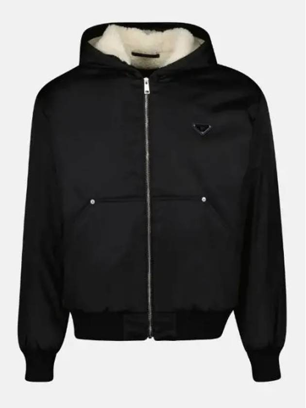 Triangle Logo Re-Nylon Zip Up Hoodie Black - PRADA - BALAAN 2