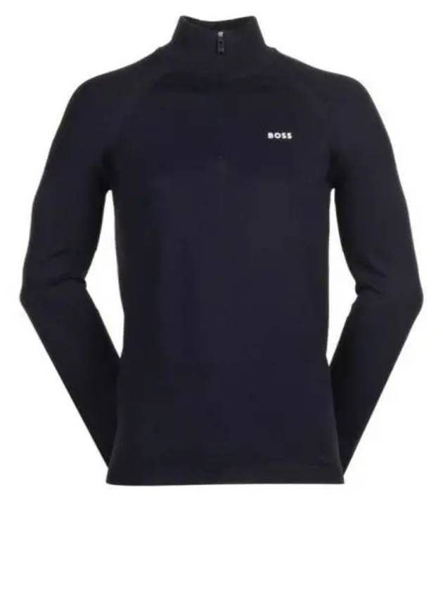 Logo Detail Zipper Neck Cotton Blend Knit Top Navy - HUGO BOSS - BALAAN 2