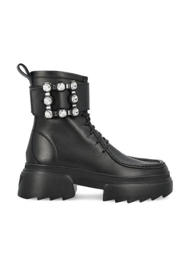 Wallaviv Leg Strap Leather Worker Boots Black - ROGER VIVIER - BALAAN 1