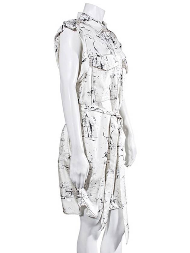 Women's OffWhite Black Print Short Pocket Silk OnePiece Dress - BURBERRY - BALAAN 2