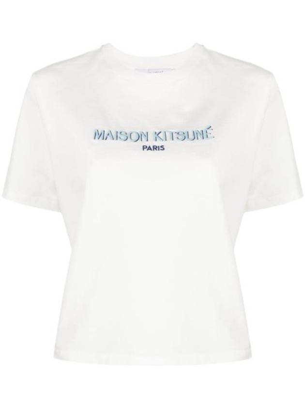 Paris Boxy Embroider Logo Cropped Short Sleeve T-Shirt Off White - MAISON KITSUNE - BALAAN 1