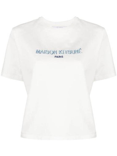 Paris Boxy Embroider Logo Cropped Short Sleeve T-Shirt Off White - MAISON KITSUNE - BALAAN 1