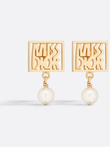 Miss Dior Resin Pearl Earrings Gold - DIOR - BALAAN 1