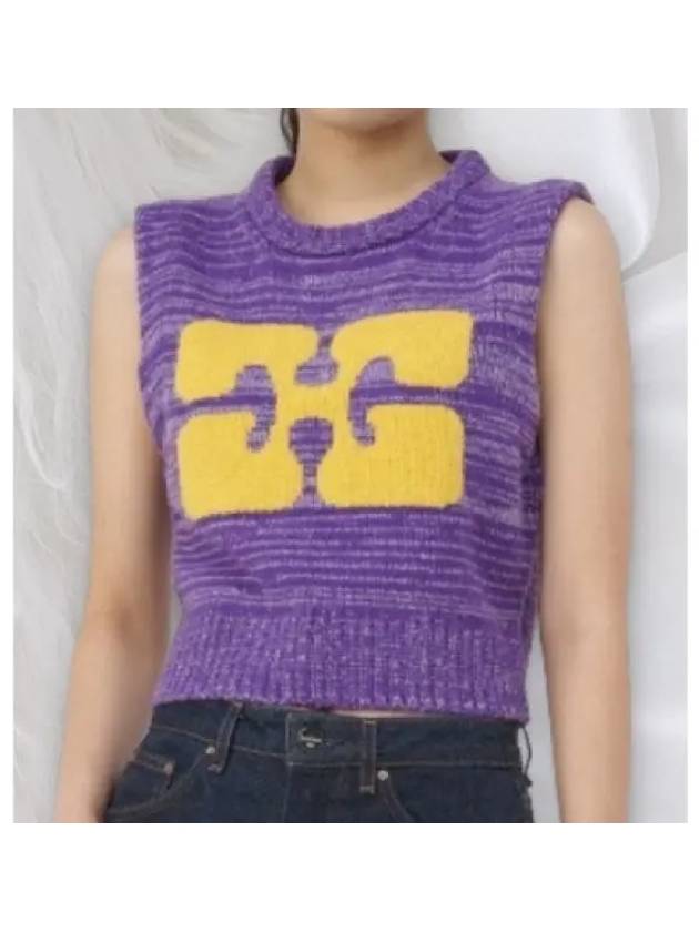 Logo Graphic Cropped Wool Vest Purple - GANNI - BALAAN 2