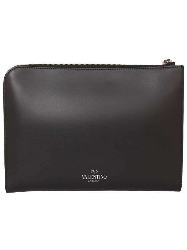 VLTN White Logo Document Clutch Bag Black - VALENTINO - BALAAN 3