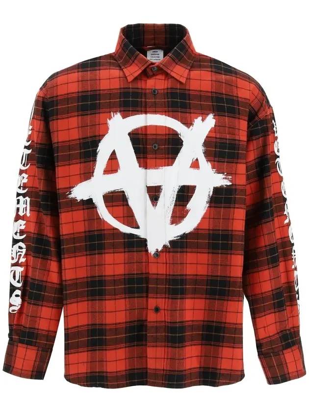 Anarchy Flannel Check Long Sleeve Shirt Red - VETEMENTS - BALAAN.