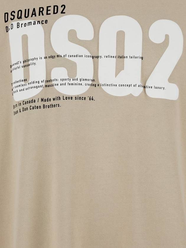 Beige Crewneck T-Shirt With Maxi Logo Print On The Front In Cotton Man - DSQUARED2 - BALAAN 2