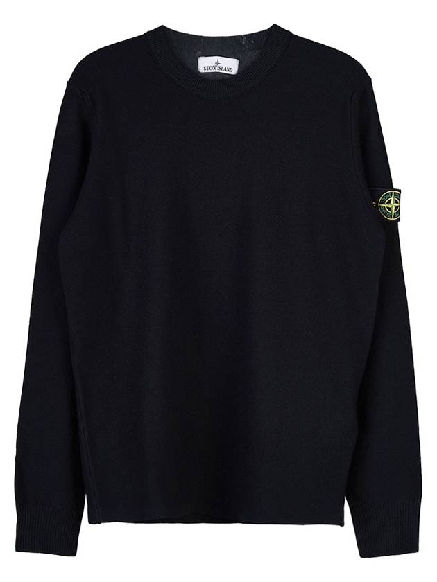 Men's Wappen Patch Crew Neck Wool Knit Top Black - STONE ISLAND - BALAAN 10