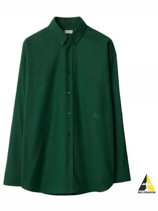 Cotton Oxford Long Sleeve Shirt Green - BURBERRY - BALAAN 2