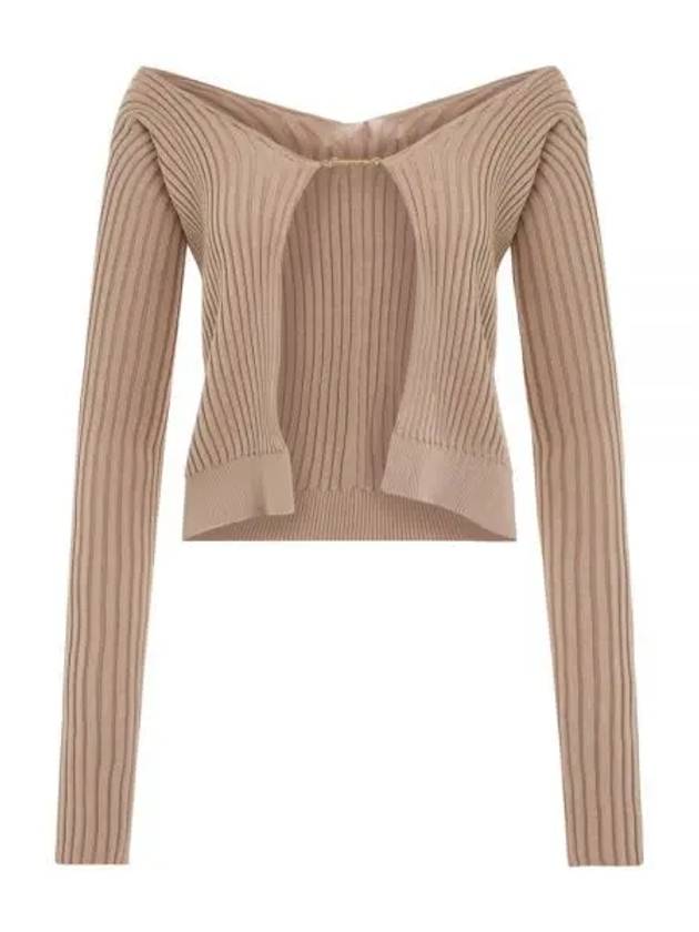 La Maille Pralu Longue Micro Charm Logo Cardigan Light Brown - JACQUEMUS - BALAAN 2