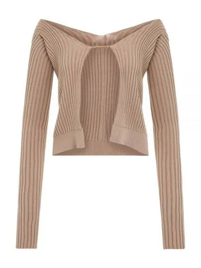 La Maille Pralu Longue Micro Charm Logo Cardigan Light Brown - JACQUEMUS - BALAAN 2