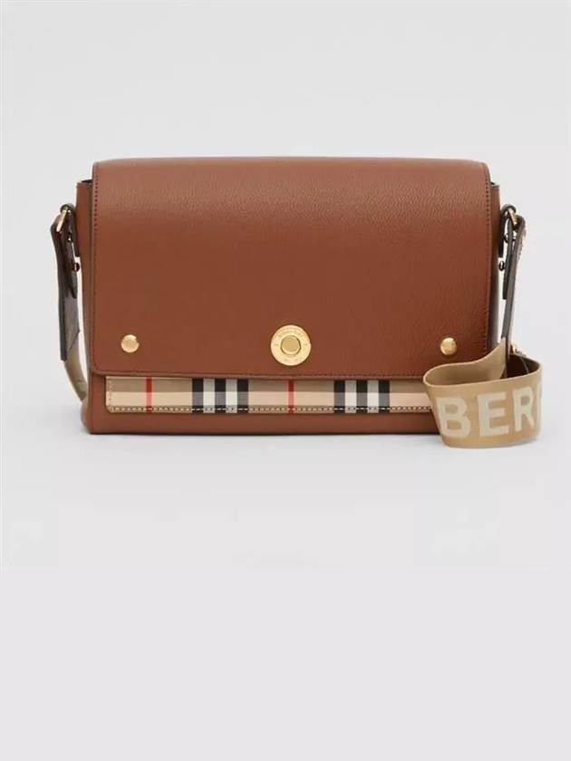 Leather and Vintage Check Note Crossbody Bag Tan - BURBERRY - BALAAN 2